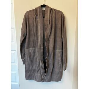 Toad & Co. Women's Epique Cardigan Open Front Longline Hooded Brown Size Large